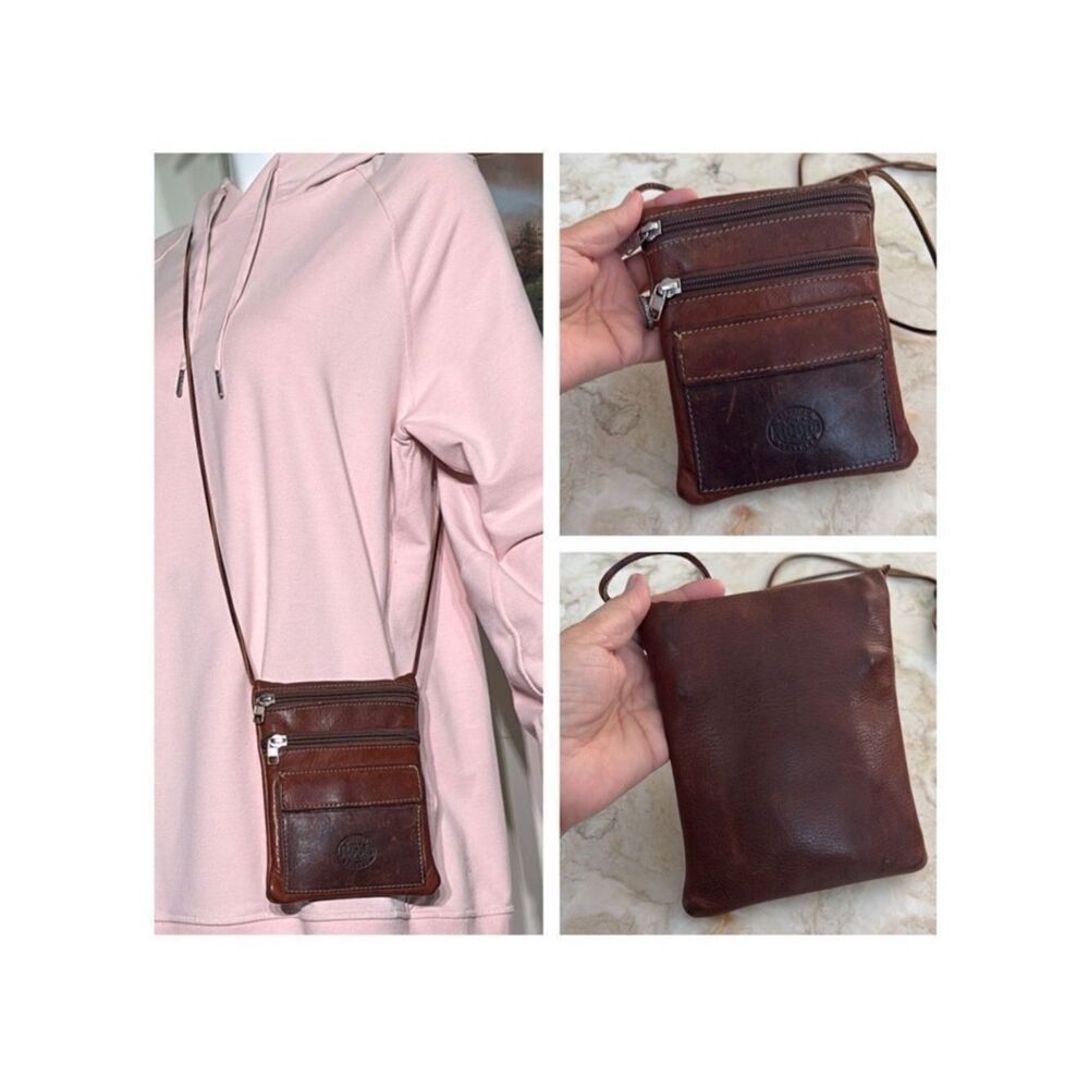 Vintage Roots Hanging Pouch Tribe Leather Crossbody Bag Brown
